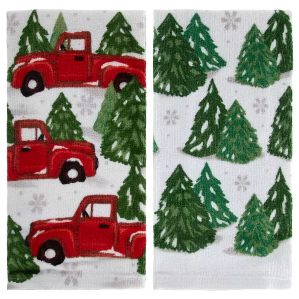 Robert Stanley Christmas Kitchen Towels Red Pickup Truck Tree15x25" Set of 2 NEW